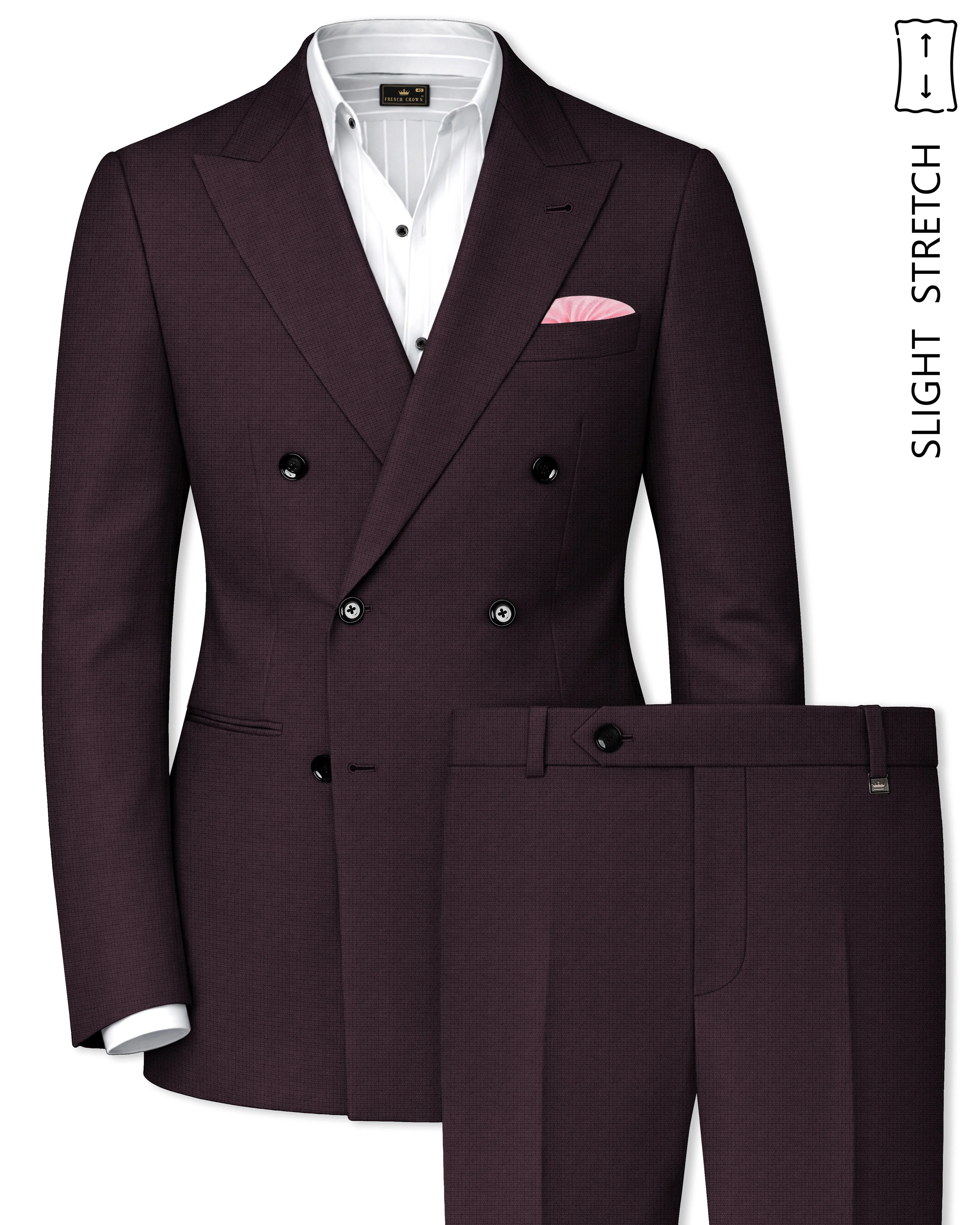 Velaris-Thunder Purple Diamond Textured Wool Rich Slight Stretch Double Breasted Suit sold by French Crown