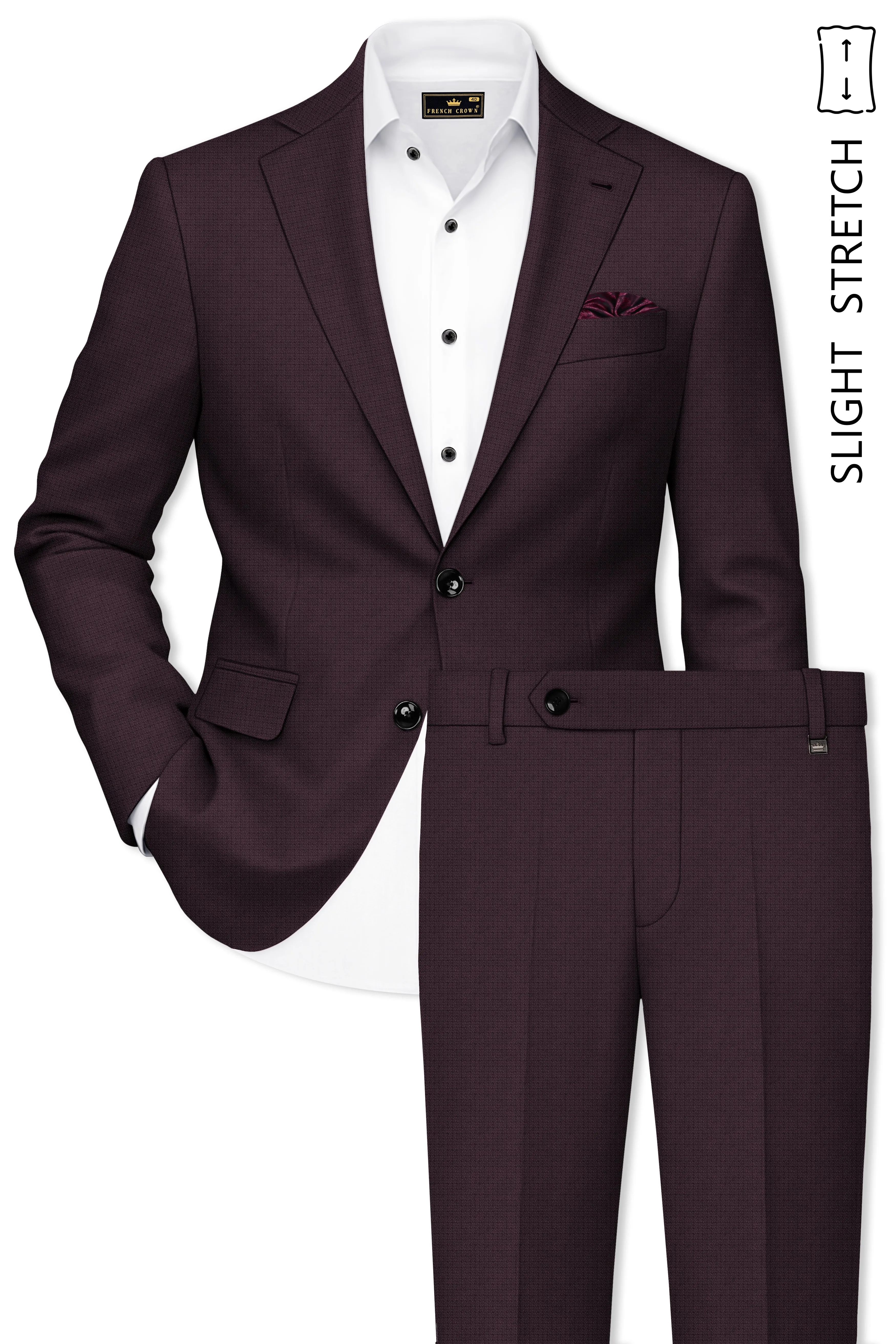 Velaris-Thunder Purple Diamond Textured Wool Rich Slight Stretch Single Breasted Suit sold by French Crown product image thumbnail 2