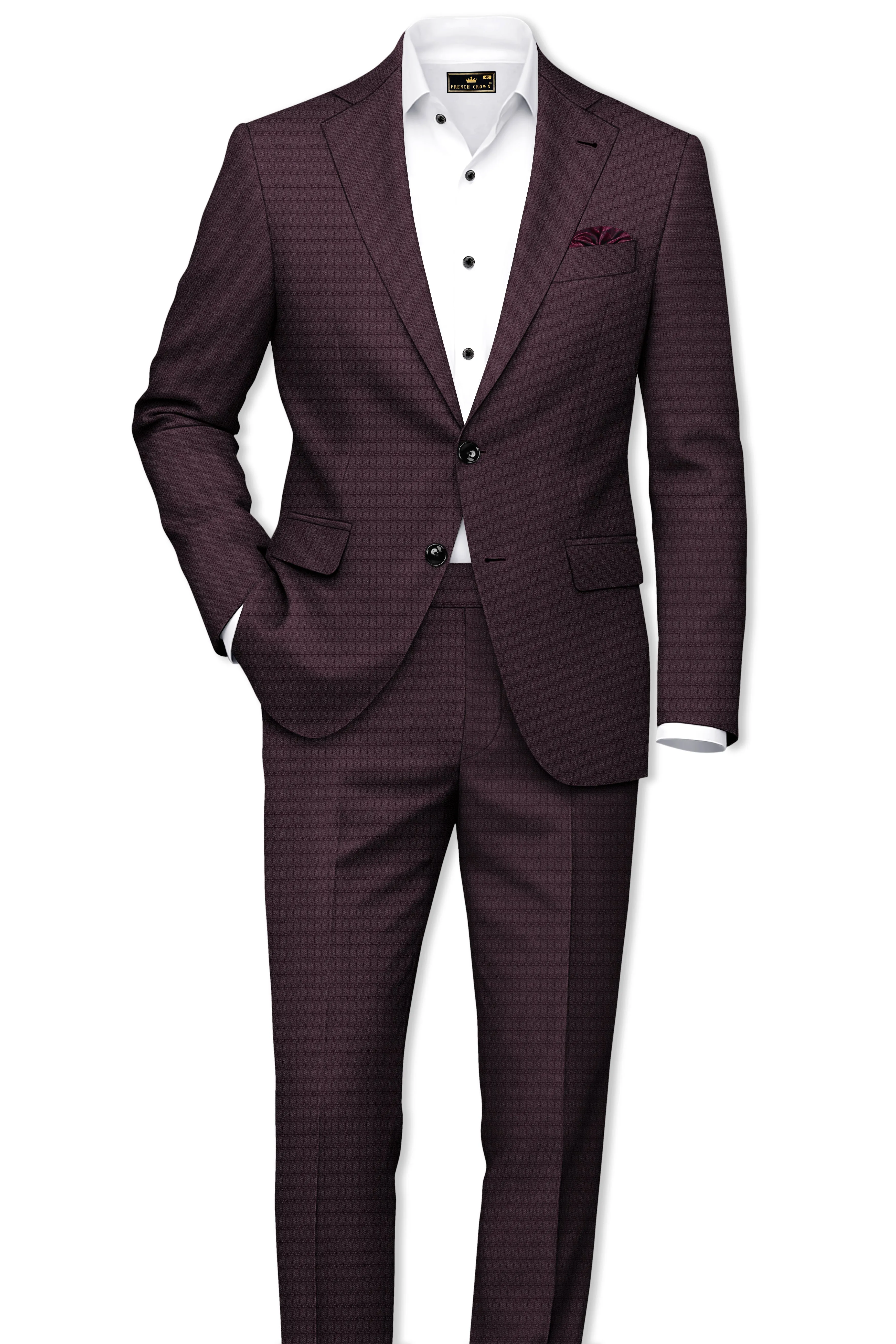 Velaris-Thunder Purple Diamond Textured Wool Rich Slight Stretch Single Breasted Suit sold by French Crown product image thumbnail 4
