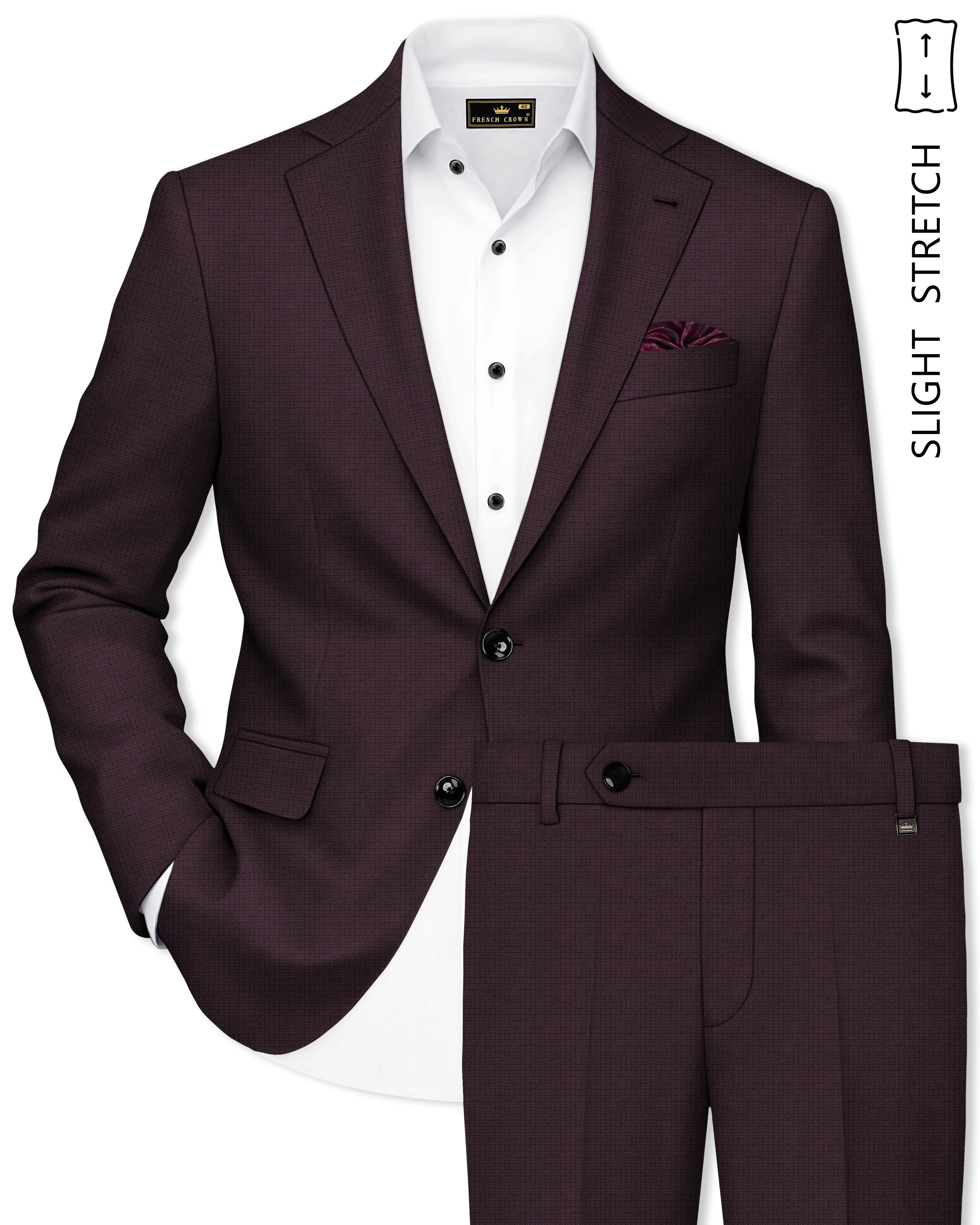 Velaris-Thunder Purple Diamond Textured Wool Rich Slight Stretch Single Breasted Suit sold by French Crown