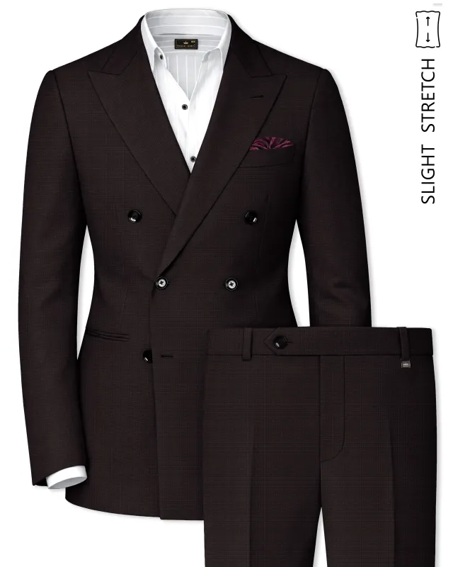 Regency-Cocoa Brown Diamond Textured Wool Rich Slight Stretch Double Breasted Suit made by French Crown