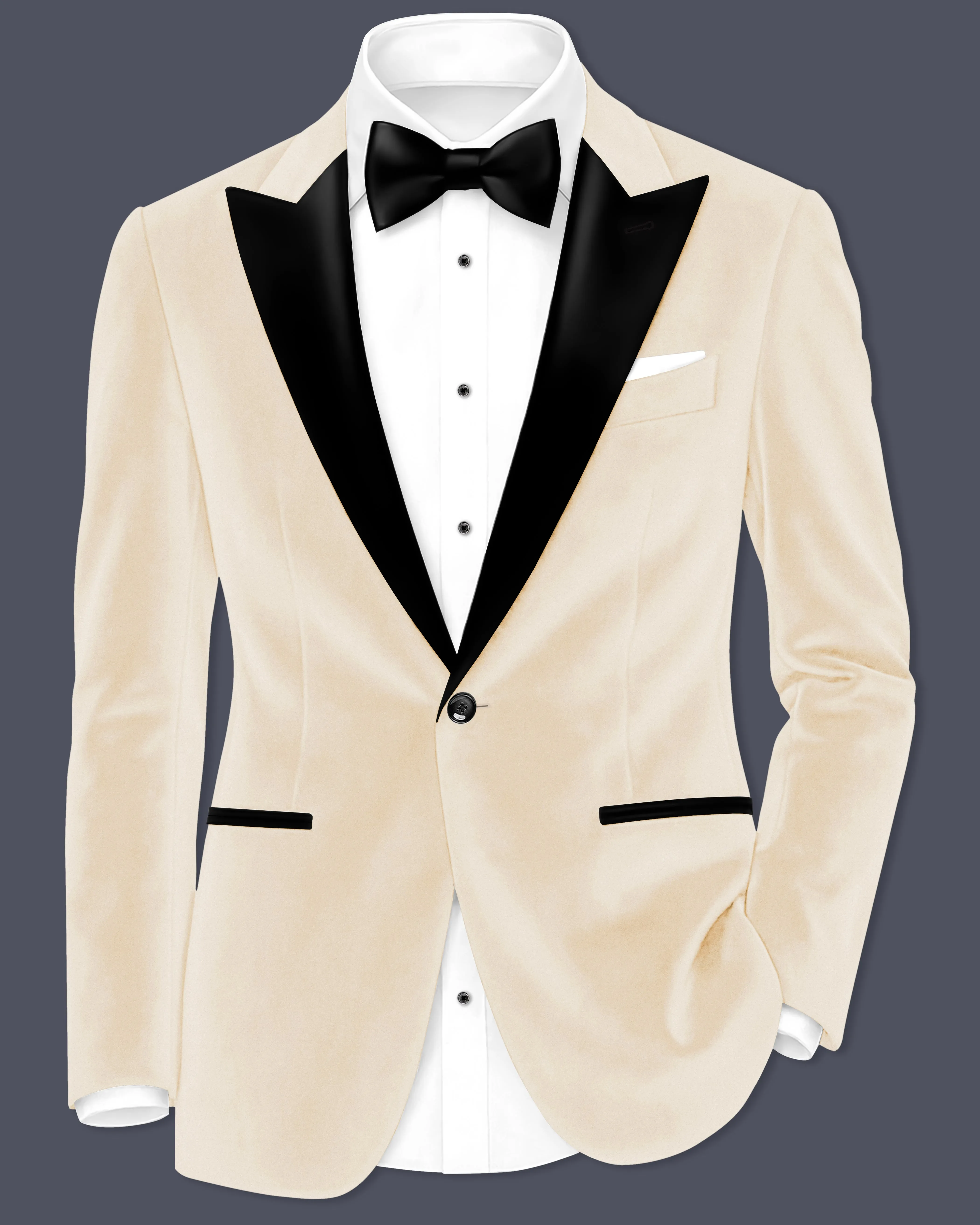 Opaline-Off White Velvet Peak Lapel Tuxedo Blazer sold by French Crown