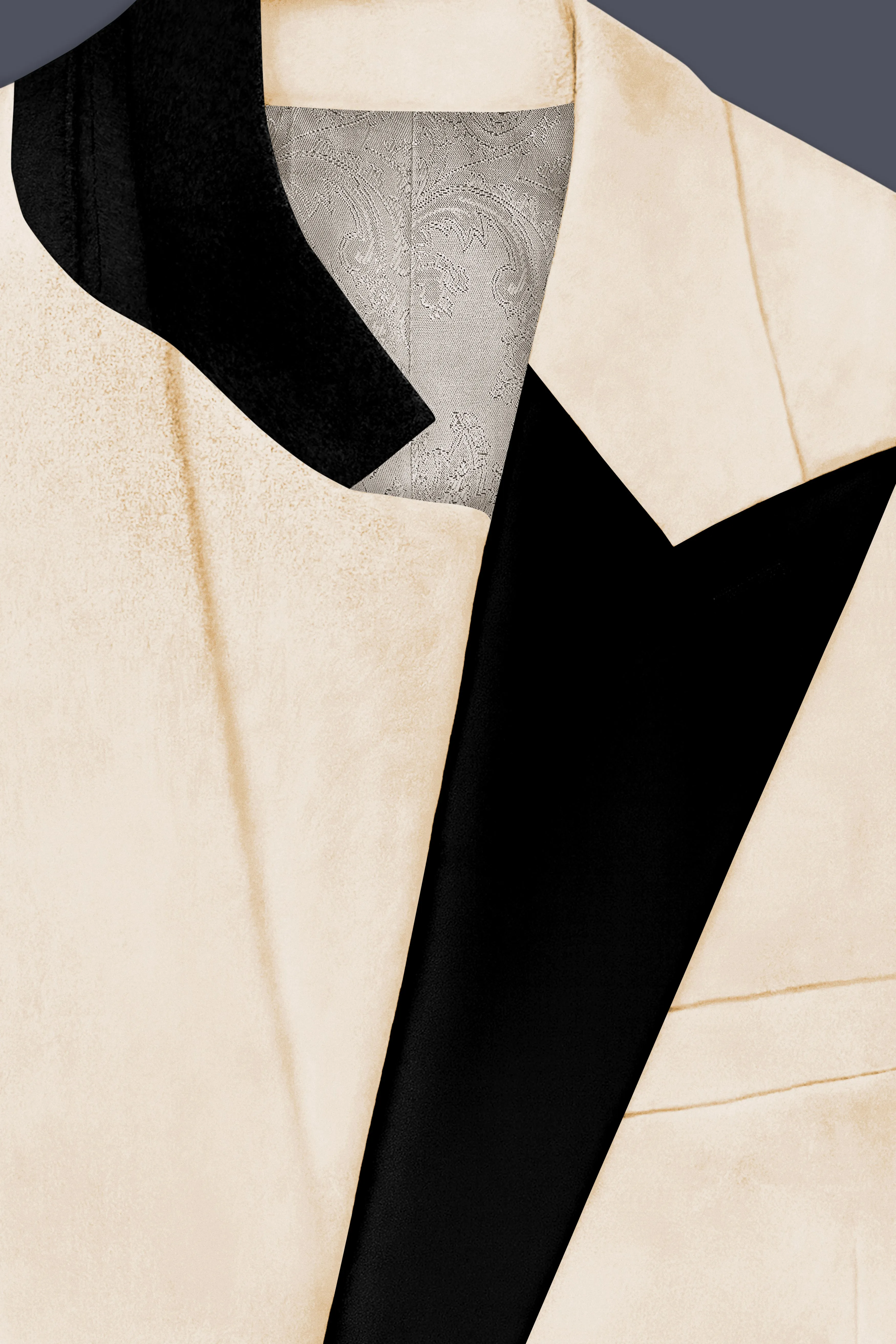 Opaline-Off White Velvet Peak Lapel Tuxedo Blazer sold by French Crown product image thumbnail 5
