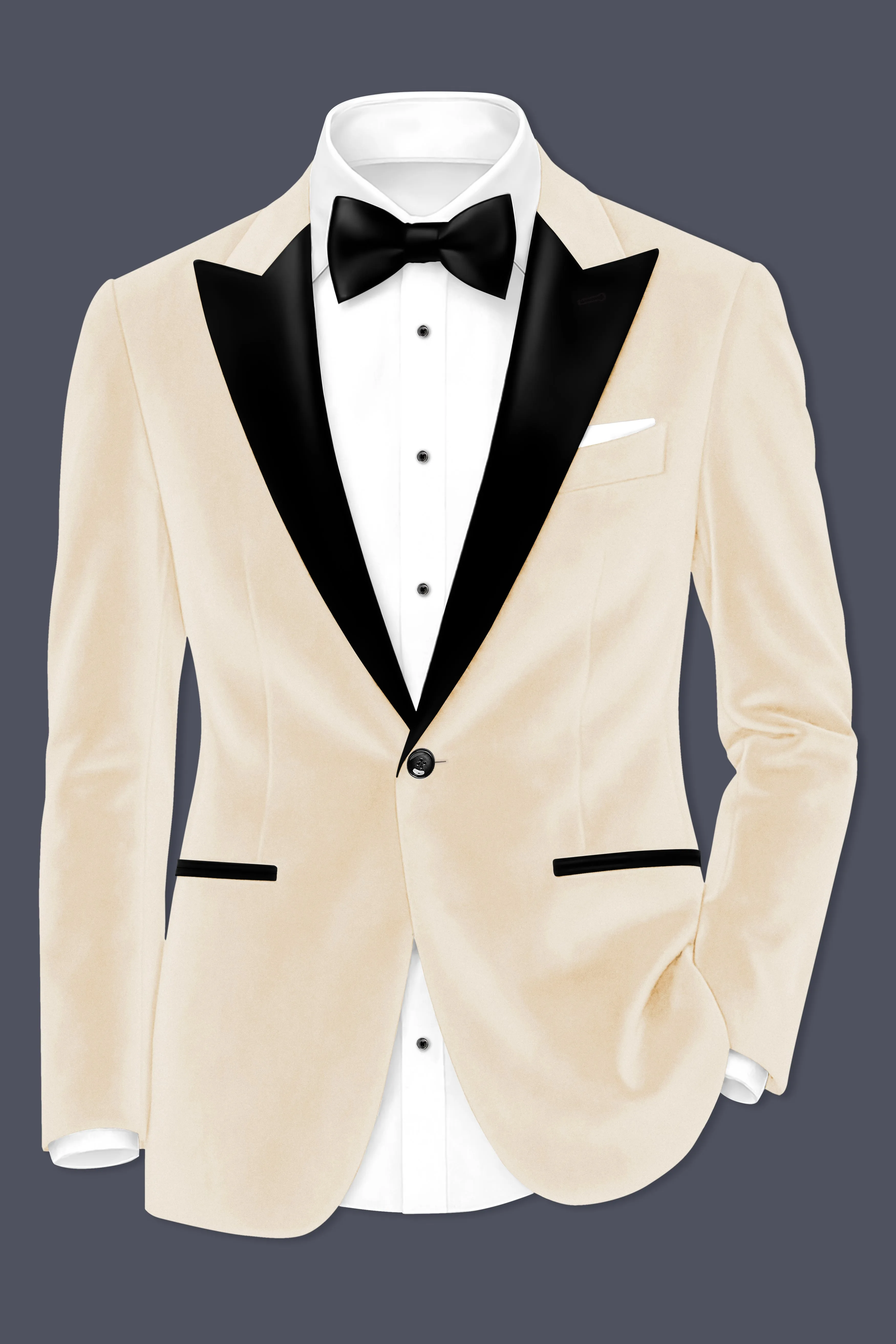 Opaline-Off White Velvet Peak Lapel Tuxedo Blazer sold by French Crown product image thumbnail 2