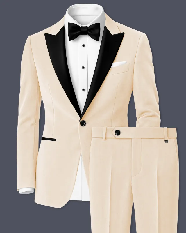 Opaline-Off White Velvet Peak Lapel Tuxedo Suit made by French Crown
