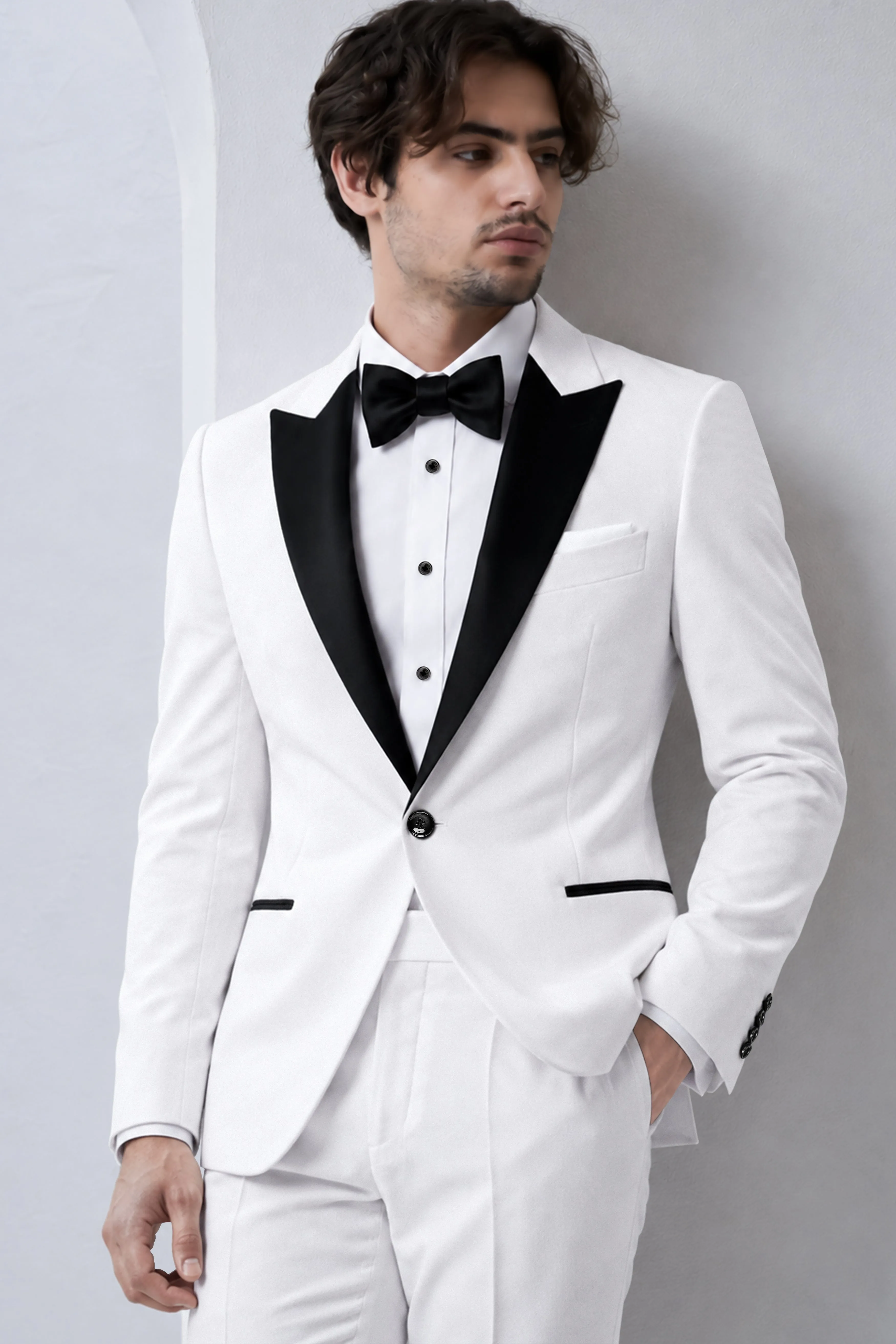 Alabaster-Bright White Velvet Peak Lapel Tuxedo Suit sold by French Crown product image thumbnail 4