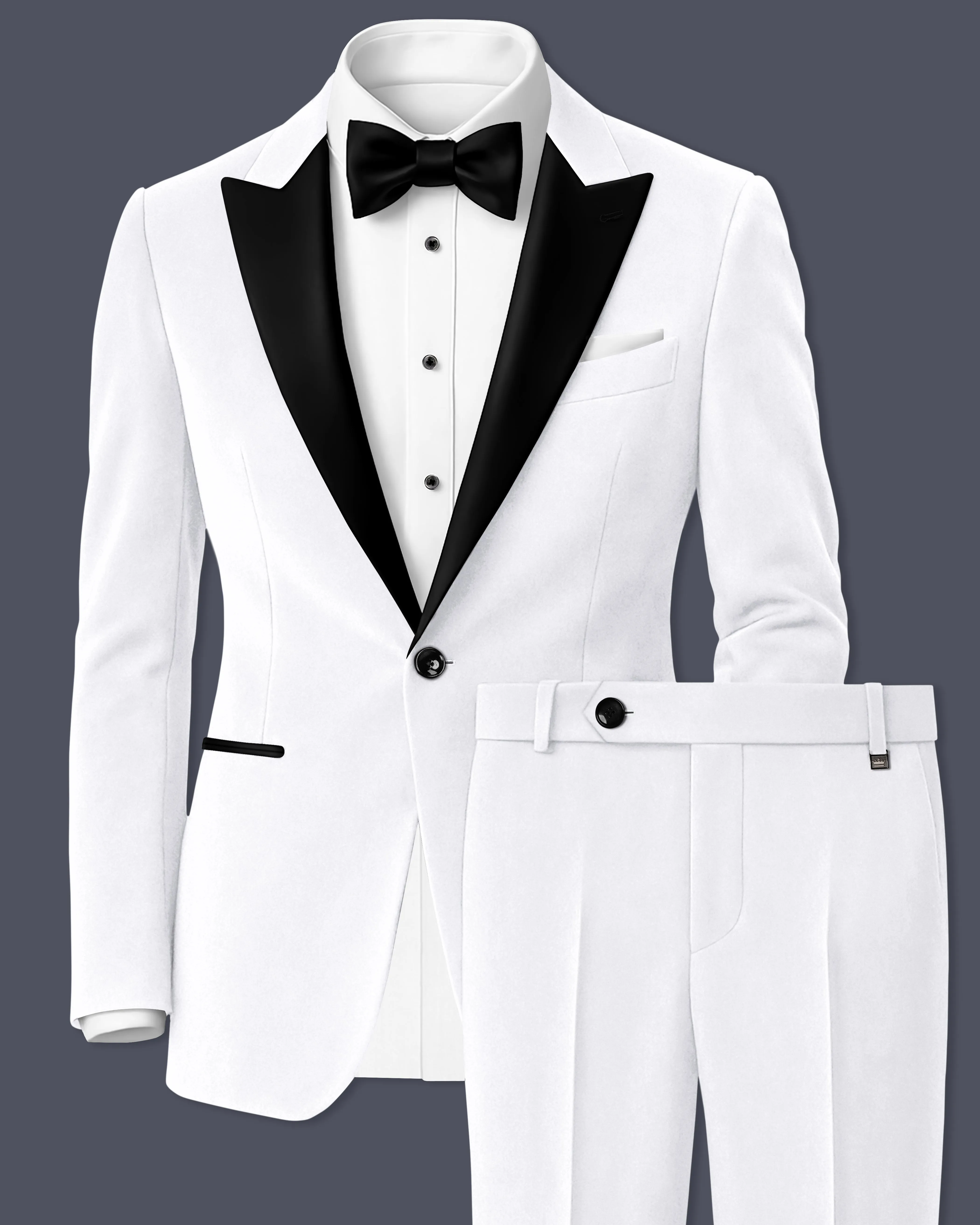 Alabaster-Bright White Velvet Peak Lapel Tuxedo Suit sold by French Crown