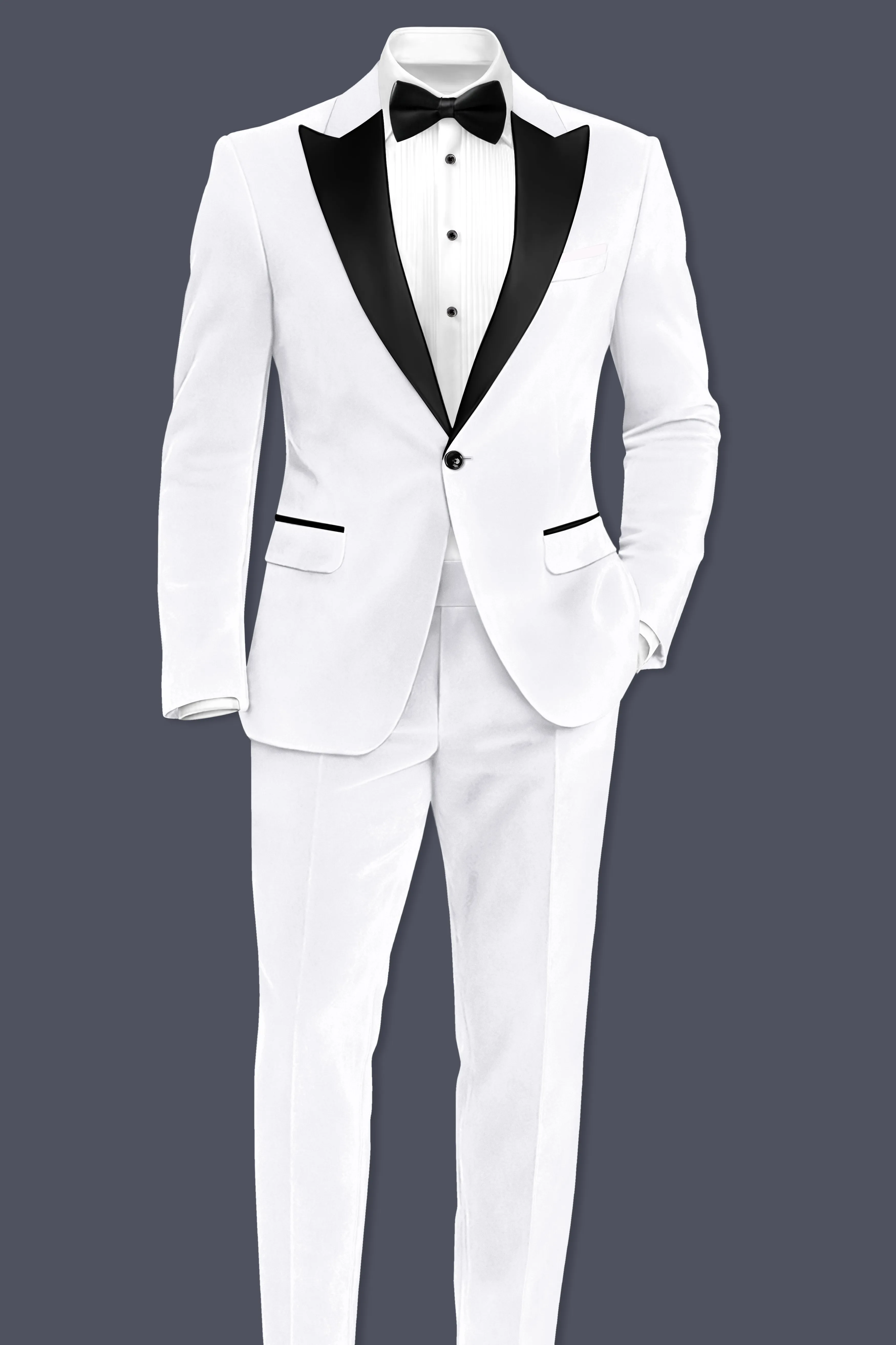 Alabaster-Bright White Velvet Peak Lapel Tuxedo Suit sold by French Crown product image thumbnail 5