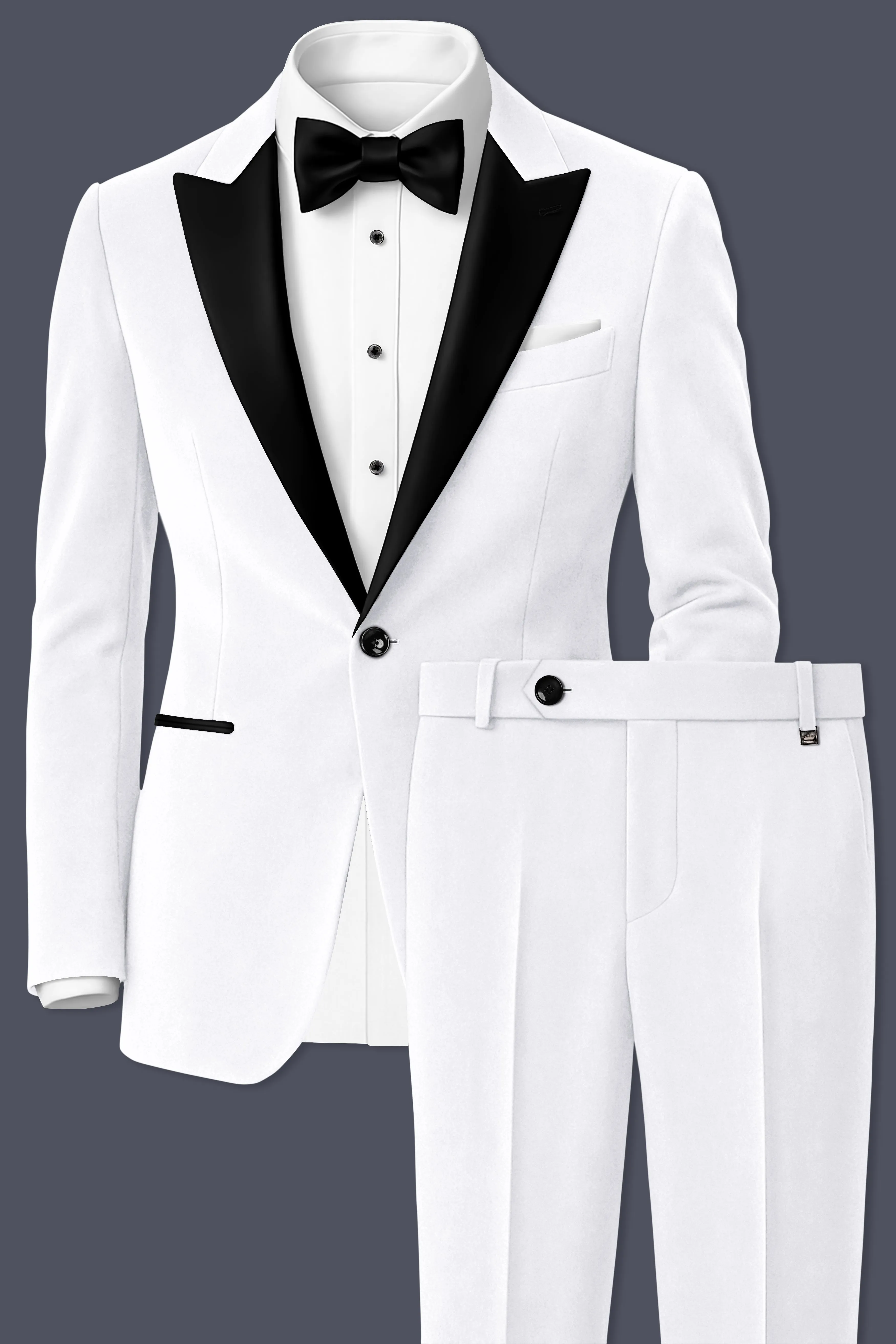 Alabaster-Bright White Velvet Peak Lapel Tuxedo Suit sold by French Crown product image thumbnail 2