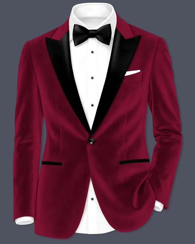 Nocturne-Cab Sav Maroon Velvet Peak Lapel Tuxedo Blazer made by French Crown