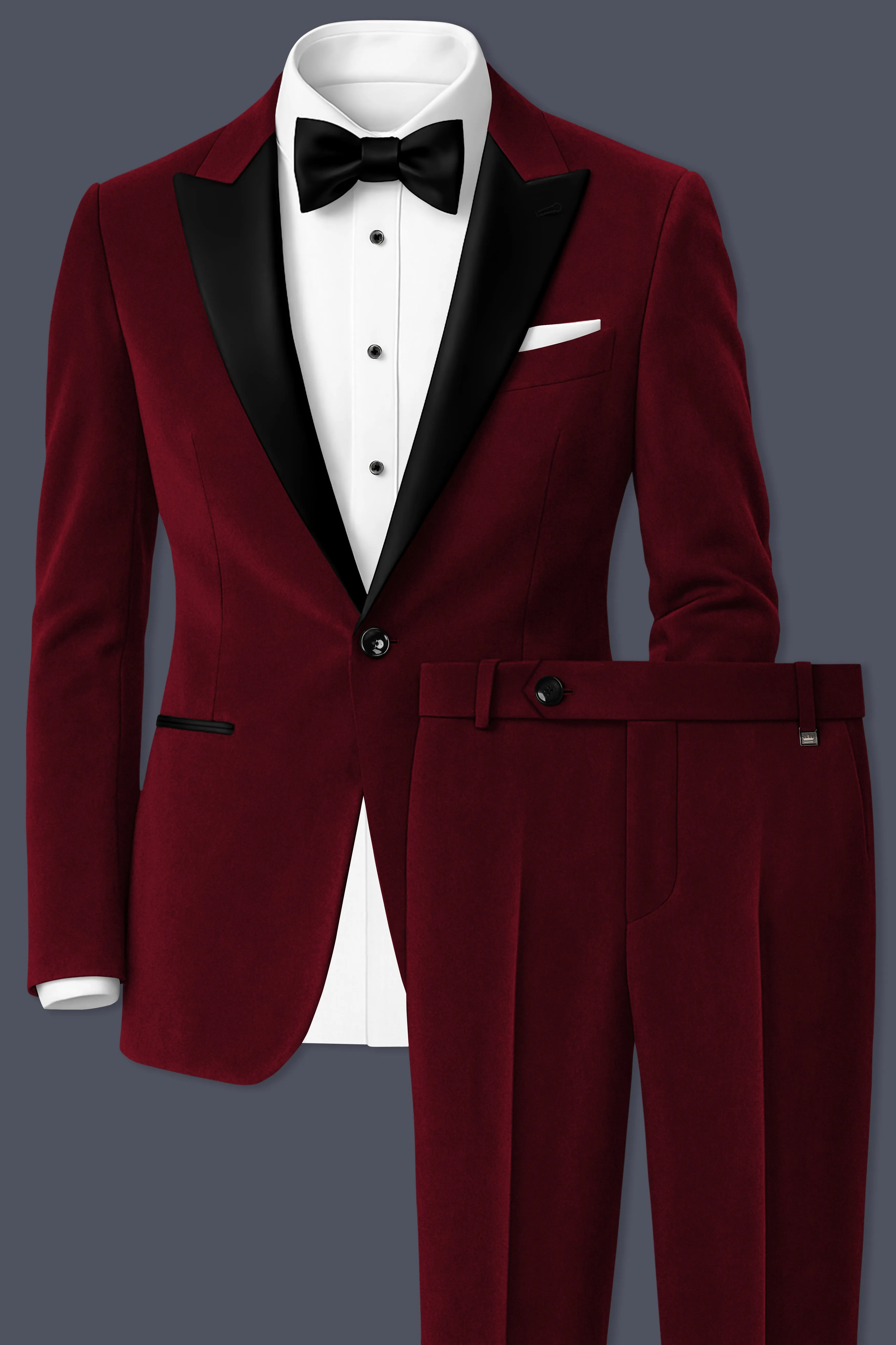 Aurelio-Aubergine Red Velvet Peak Lapel Tuxedo Suit sold by French Crown product image thumbnail 2