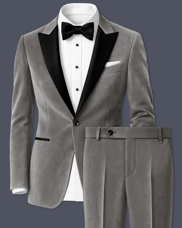 Noir-Chicago Gray Velvet Peak Lapel Tuxedo Suit made by French Crown
