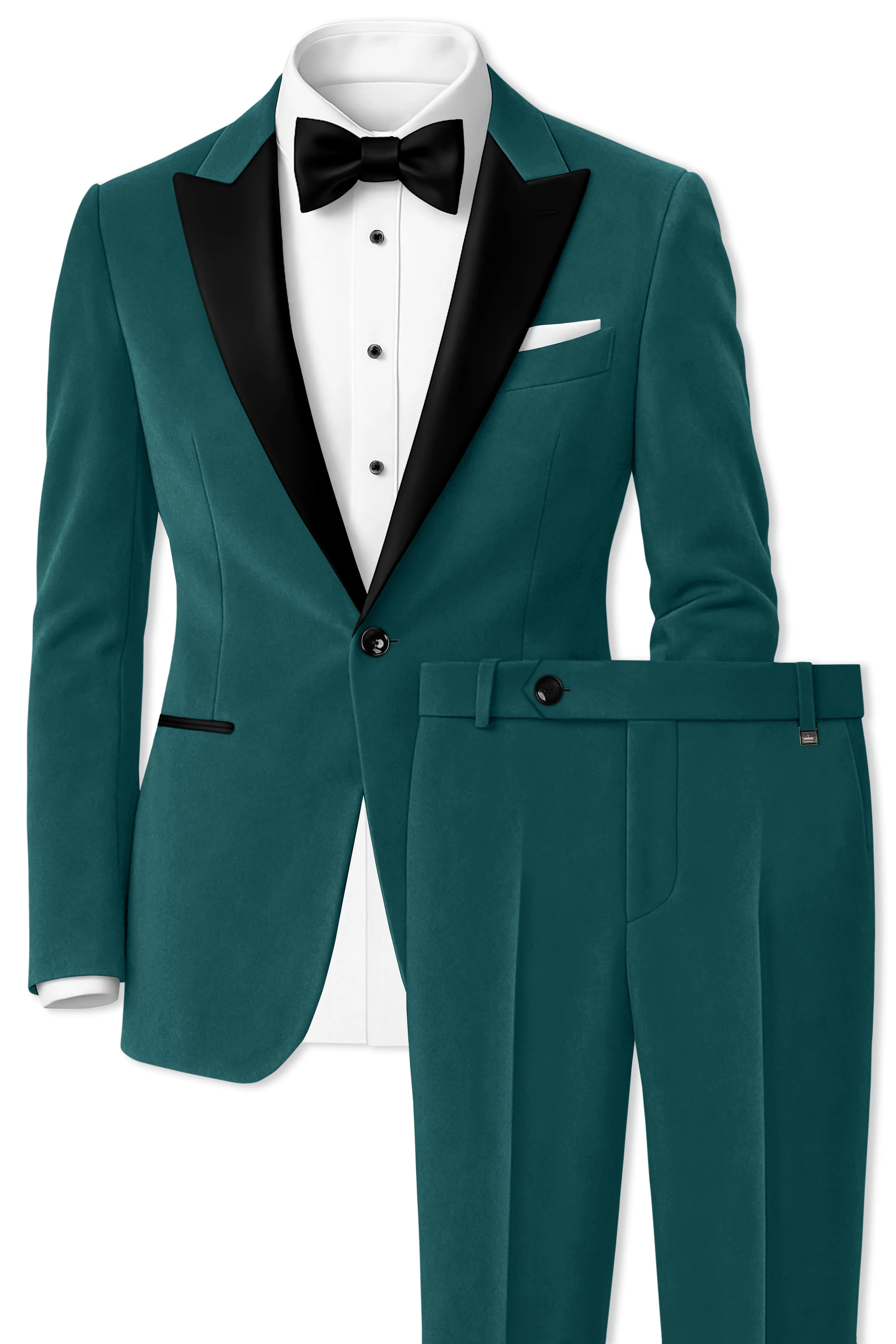 Verdant-Teal Green Velvet Peak Lapel Tuxedo Suit sold by French Crown product image thumbnail 2