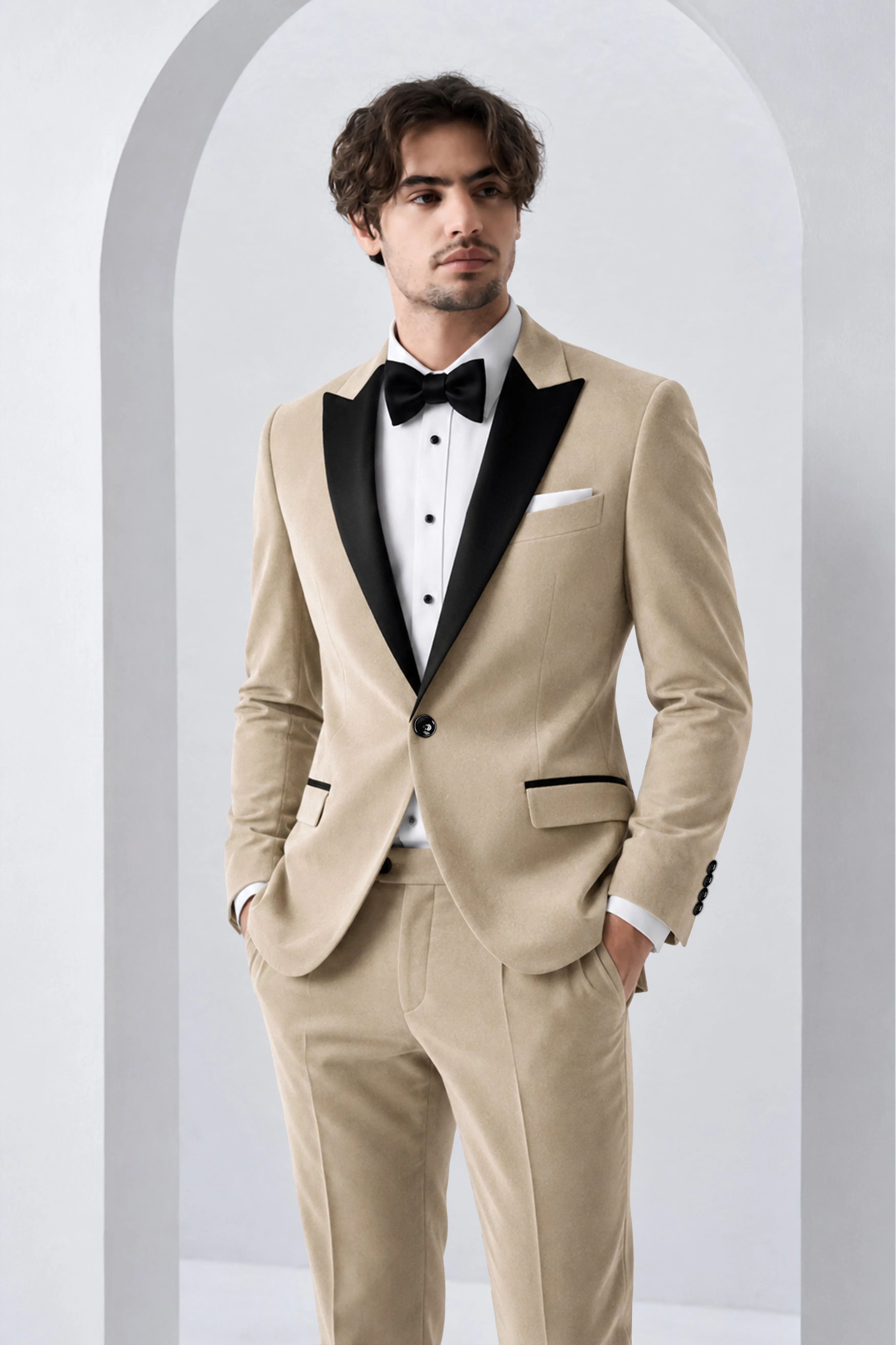 Lustre-Napa Cream Velvet Peak Lapel Tuxedo Suit sold by French Crown product image thumbnail 4