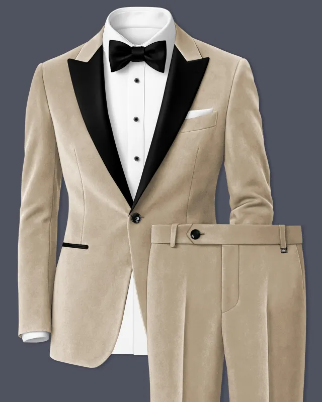 Lustre-Napa Cream Velvet Peak Lapel Tuxedo Suit made by French Crown