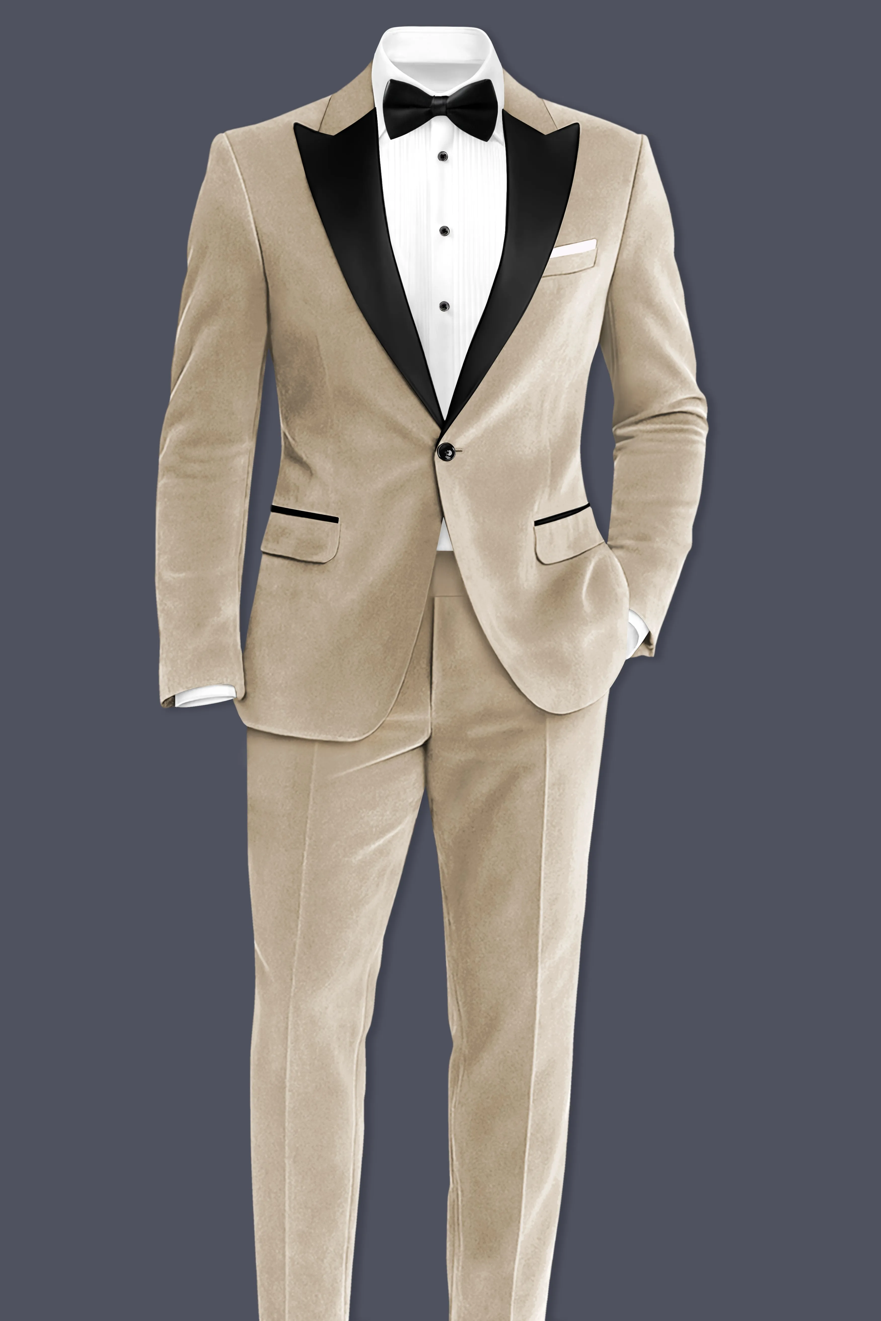 Lustre-Napa Cream Velvet Peak Lapel Tuxedo Suit sold by French Crown product image thumbnail 5
