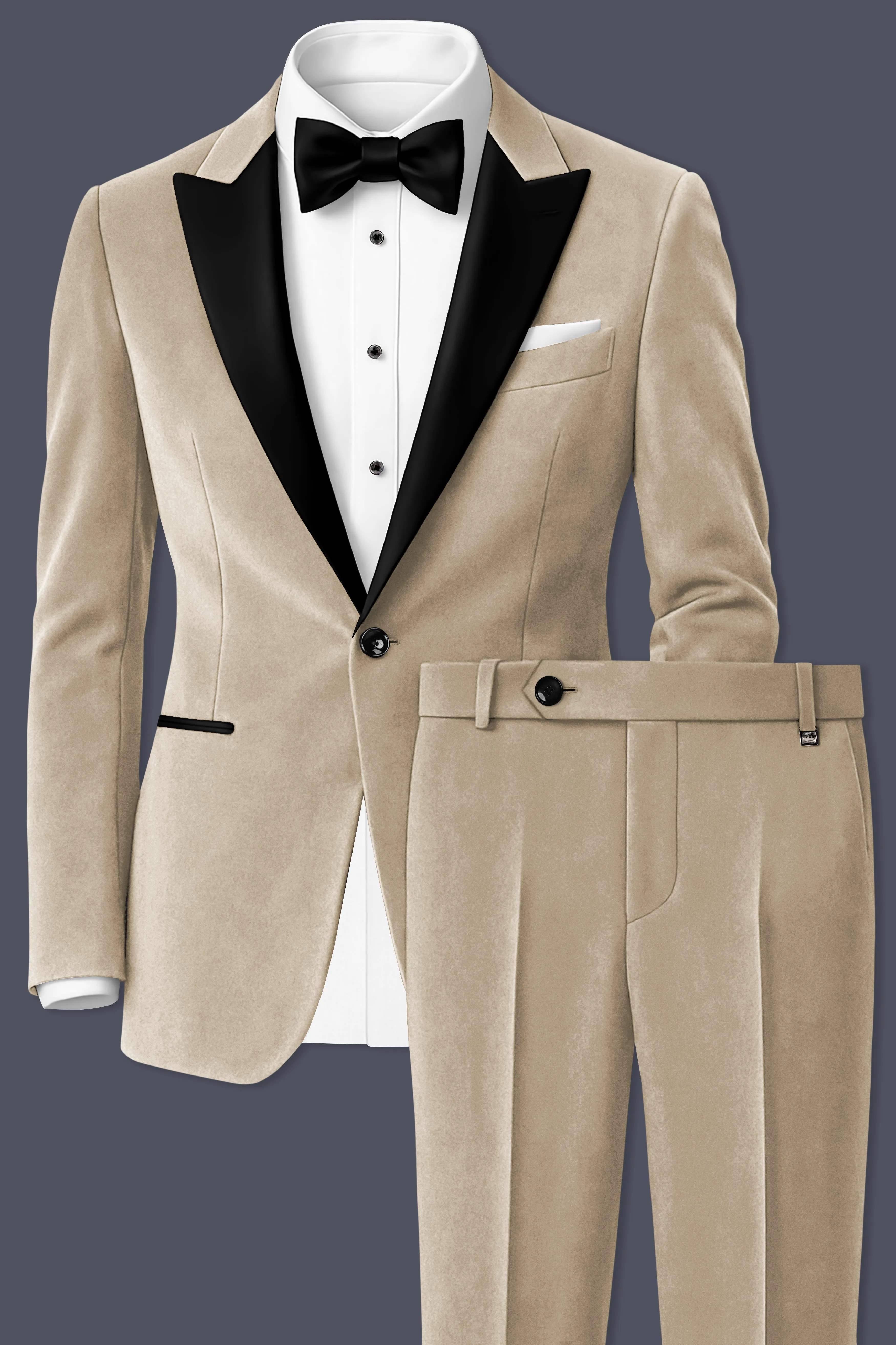 Lustre-Napa Cream Velvet Peak Lapel Tuxedo Suit sold by French Crown product image thumbnail 2