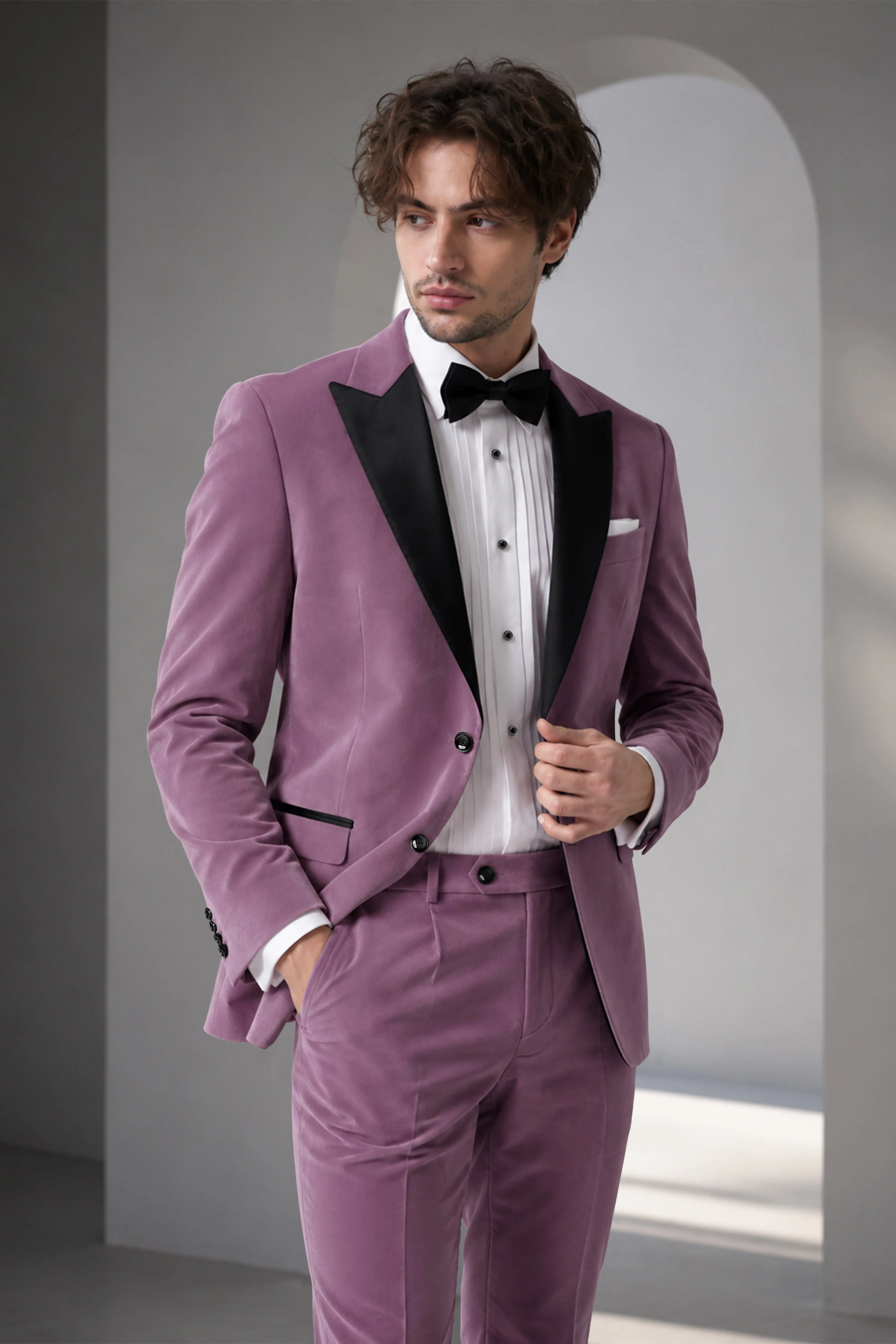 Veloura-Strikemaster Pink Velvet Peak Lapel Tuxedo Blazer sold by French Crown product image thumbnail 4