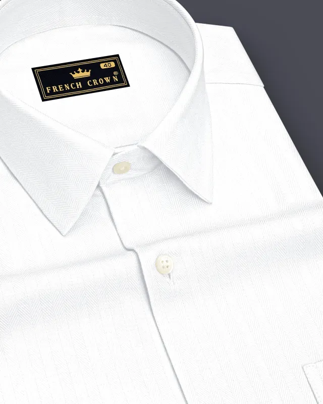 Monarch-Bright White Herringbone Textured Premium Cotton Dress Shirt made by French Crown