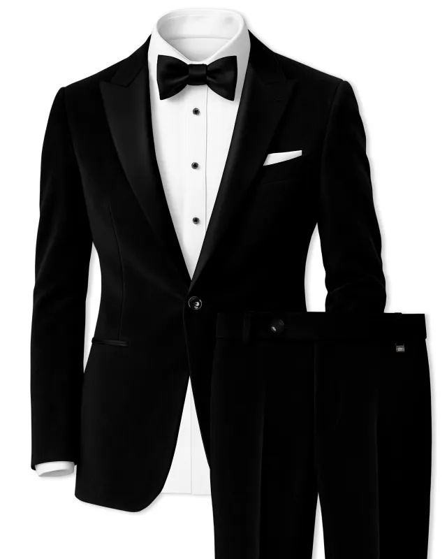 Aurelius-Jade Black Velvet Peak Lapel Tuxedo Suit made by French Crown