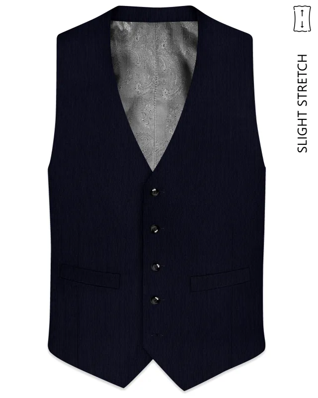 Valmont-Navy Blue Diamond Textured Wool Rich Slight Stretch Waistcoat made by French Crown