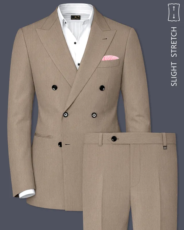 Terran-Sandrift Brown Diamond Textured Wool Rich Slight Stretch Double Breasted Suit made by French Crown