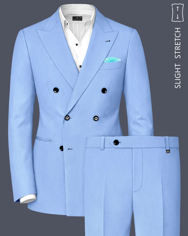 Cobalt-Jordy Blue Diamond Textured Wool Rich Slight Stretch Double Breasted Suit made by French Crown