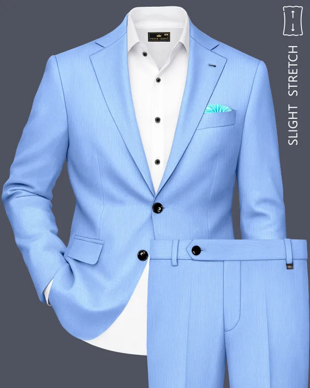 Cobalt-Jordy Blue Diamond Textured Wool Rich Slight Stretch Single Breasted Suit made by French Crown