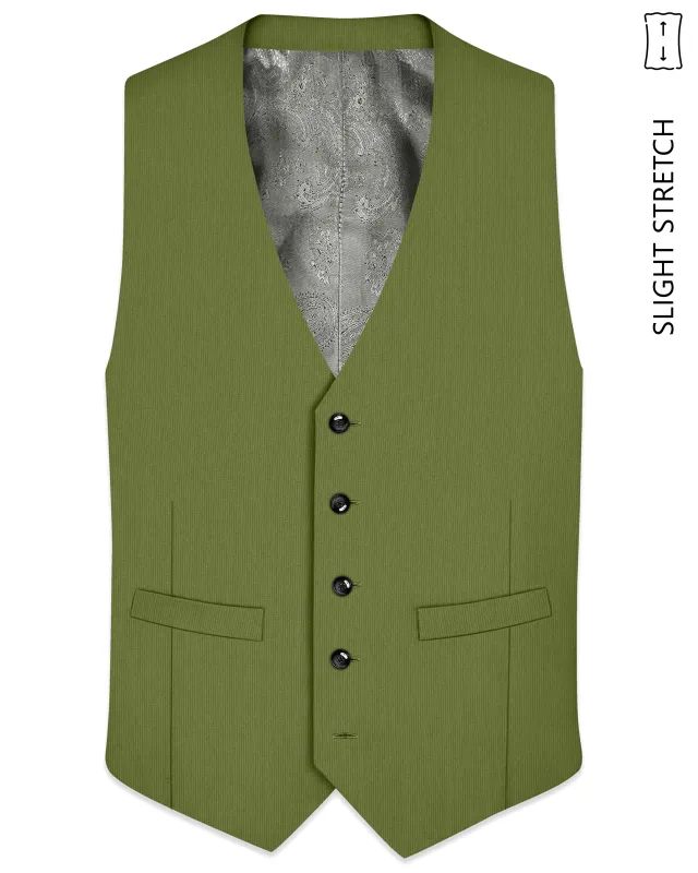 Hunter-Muddy Green Diamond Textured Wool Rich Slight Stretch Waistcoat made by French Crown