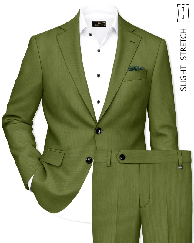 Hunter-Muddy Green Diamond Textured Wool Rich Slight Stretch Single Breasted Suit made by French Crown