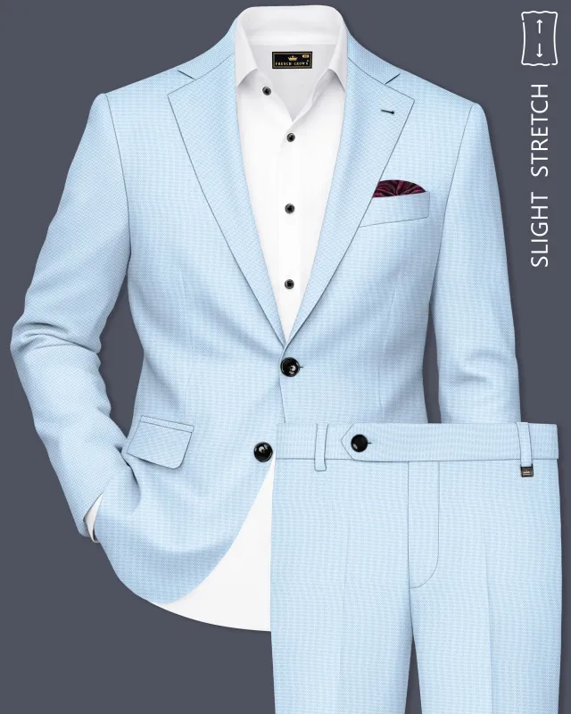 Azure-Hawkes Blue Diamond Textured Wool Rich Slight Stretch Single Breasted Suit made by French Crown