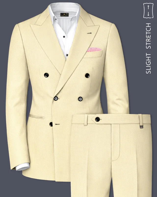 Lumine-Bavarian Cream Diamond Textured Wool Rich Slight Stretch Double Breasted Suit made by French Crown