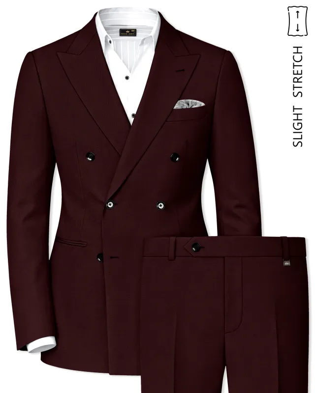 Ardent-Creole Maroon Diamond Textured Wool Rich Slight Stretch Double Breasted Suit made by French Crown