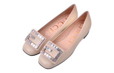 (WMNS) Gucci Leather Ballet Flat With Crystal G 'White' 551434-C9D00-9526 sold by KicksCrew