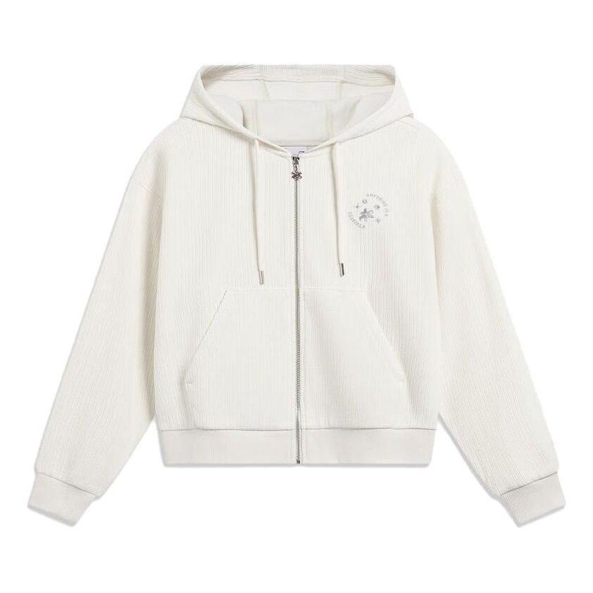 (WMNS) Li-Ning Logo Full Zip Hooded Jacket 'Beige' AWDT828-1 sold by KicksCrew