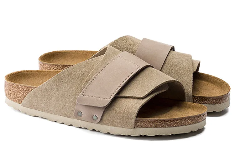Birkenstock Kyoto Nubuk Leather Narrow Fit Slides ' Taupe' 1015573 sold by KicksCrew product image thumbnail 4