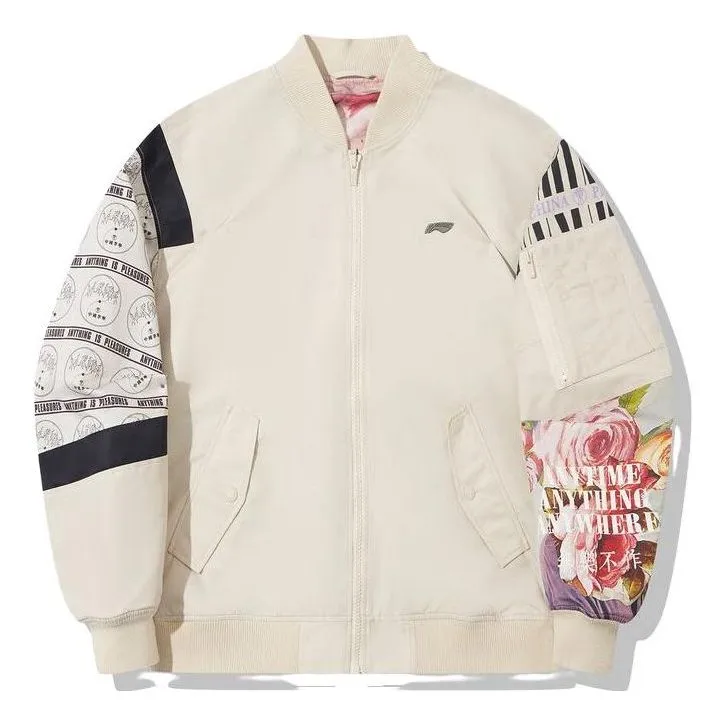 Li-Ning x PLEASURES Graphic Bomber Jacket 'Beige' AJDT753-2 sold by KicksCrew