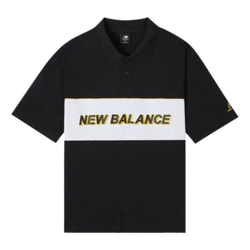 New Balance Logo Polo T-Shirt 'Black White' AMT12376-BK sold by KicksCrew