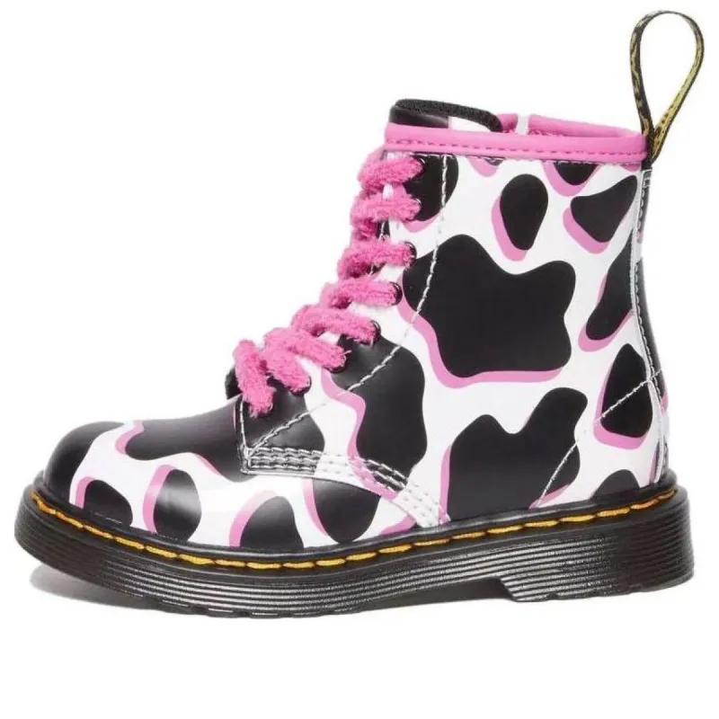 (TD) Dr. Martens 1460 Cow Print Patent Leather Lace Up Boots 'Black White Pink' 31312100 sold by KicksCrew