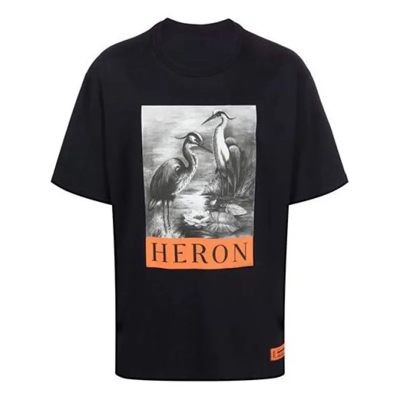 HERON PRESTON SS22 Heron Logo T-shirt 'Black' HMAA026C99JER00110011001 sold by KicksCrew