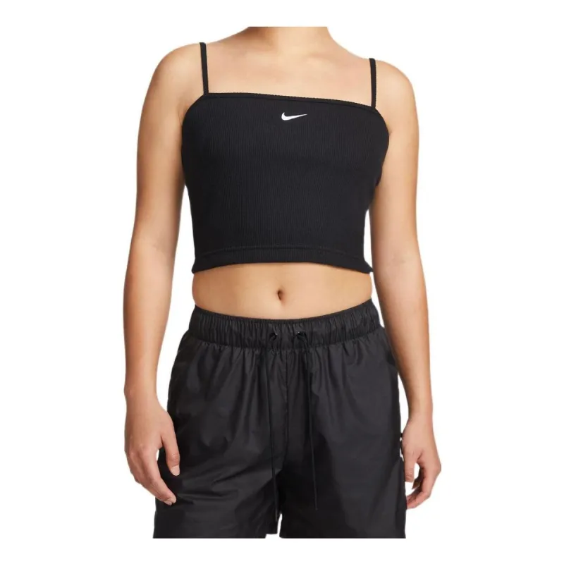 (WMNS) Nike Sportswear Essentials Rib Crop Top 'Black' DM6738-010 sold by KicksCrew