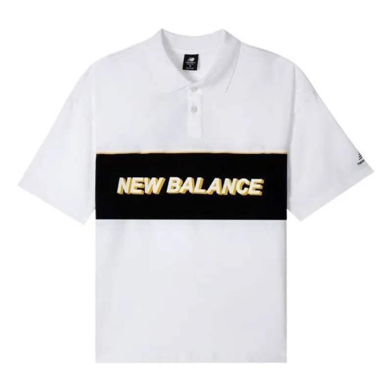 New Balance Logo Print Polo T-Shirt 'White Black' AMT12376-WT sold by KicksCrew