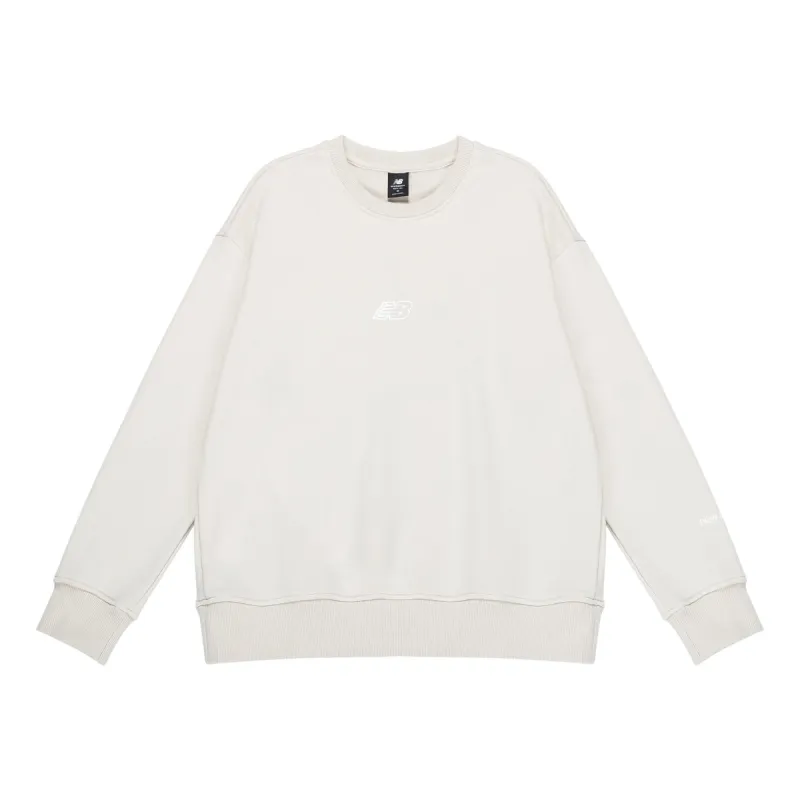 (WMNS) New Balance Logo Print Fleece Sweatshirt 'Beige White' AWT23514-MBM sold by KicksCrew
