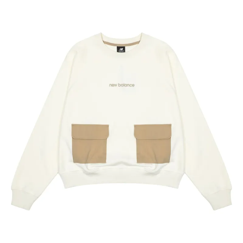 (WMNS) New Balance Casual Pocket Sweatshirt 'White Brown' AWT23320-CIC sold by KicksCrew