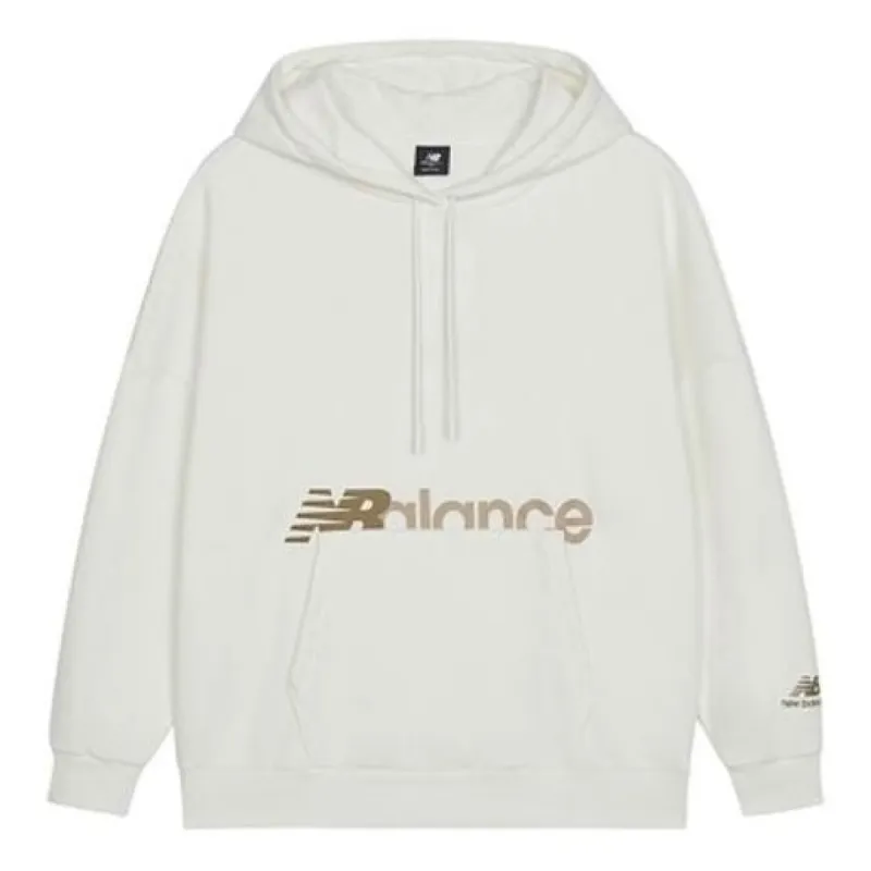 (WMNS) New Balance Logo Print Hoodie 'White Brown' AWT13348-SST sold by KicksCrew