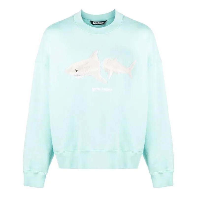 Palm Angels Split Shark Crew Sweater 'Blue White' PMBA026S23FLE0054001 sold by KicksCrew