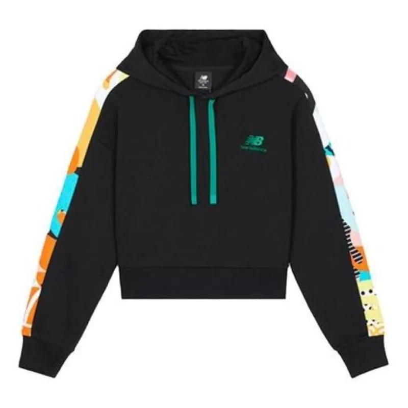 (WMNS) New Balance Graphic Print Sleeves Hoodie 'Black Multi' AWT03341-BK sold by KicksCrew