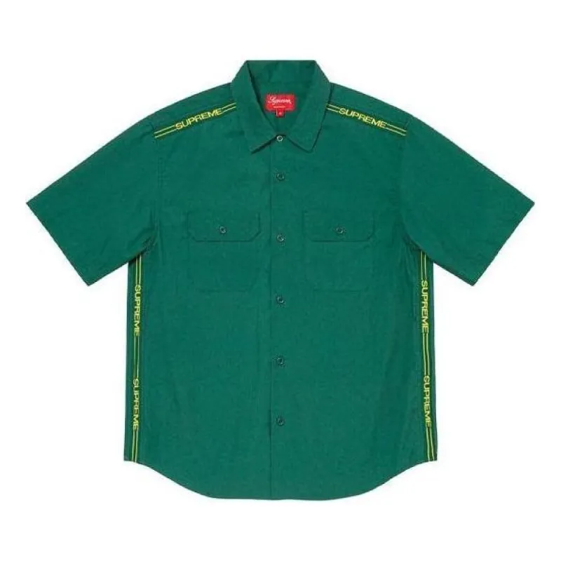 Supreme Logo Rib S/S Work Shirt 'Green White' SUP-SS21-468 sold by KicksCrew