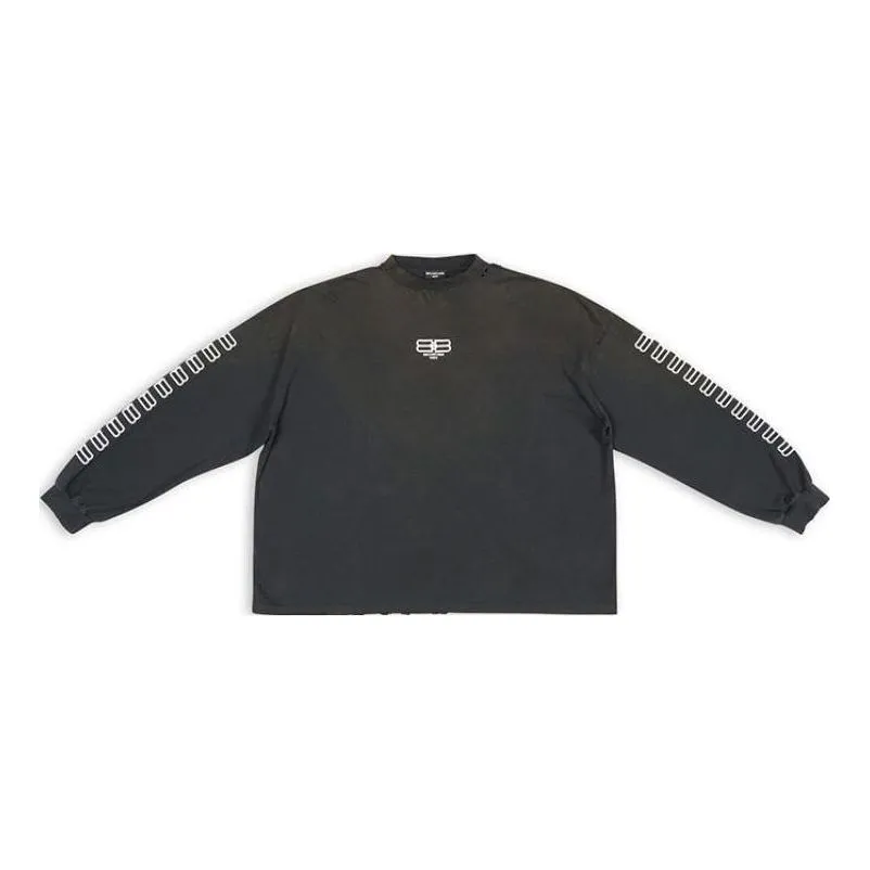 Balenciaga Embroidered BB Sleeve Crewneck Sweater 'Washed Black White' 699191TMVG79034 sold by KicksCrew