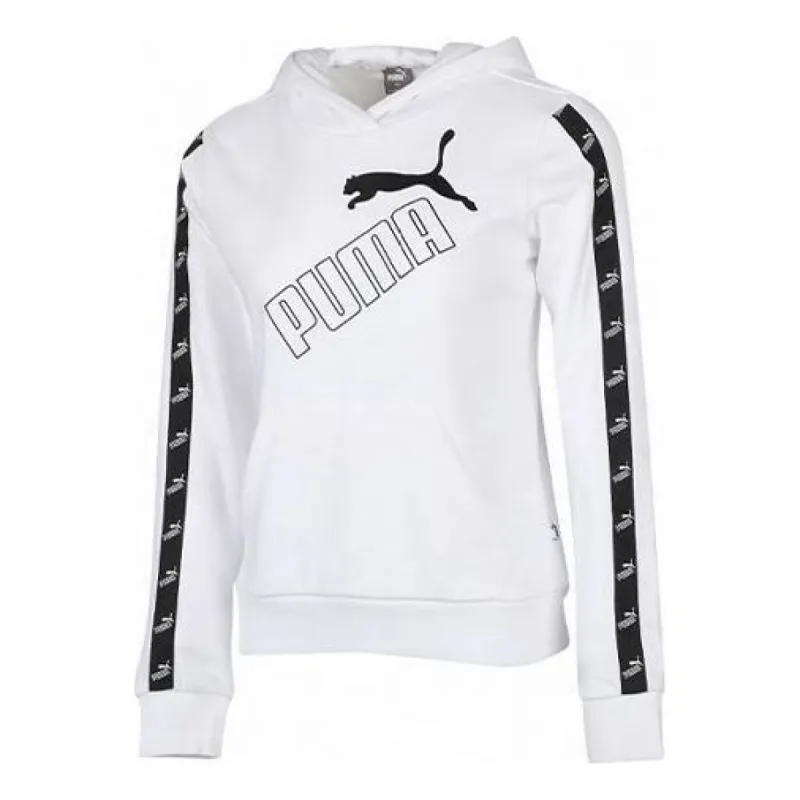 (WMNS) Puma Amplified Fleece Hoodie 'White Black' 586595-02 sold by KicksCrew